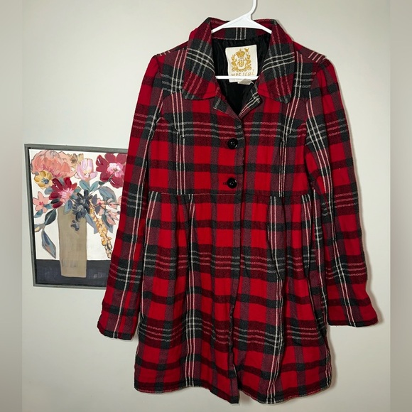 Wet Seal Vintage Gold Tag Red Plaid Coat – Mall Goth Y2K Era – Size L - Picture 1 of 6